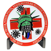 Load image into Gallery viewer, Statue of Liberty Thin Blue Line Police Task Force Biohazard Pandemic Challenge Coin CL6-17 - www.ChallengeCoinCreations.com