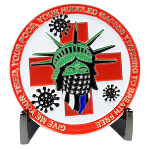 Statue of Liberty Thin Green Line Police Task Force Biohazard Pandemic Challenge Coin Border patrol Army Marines Deputy Sheriff CL6-16 - www.ChallengeCoinCreations.com