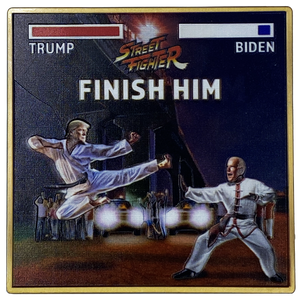 Donald J. Trump vs Joe Biden Street Fighter Karate Kid MAGA 2020 Challenge Coin Sweep the Leg No Mercy DL5-01 - www.ChallengeCoinCreations.com