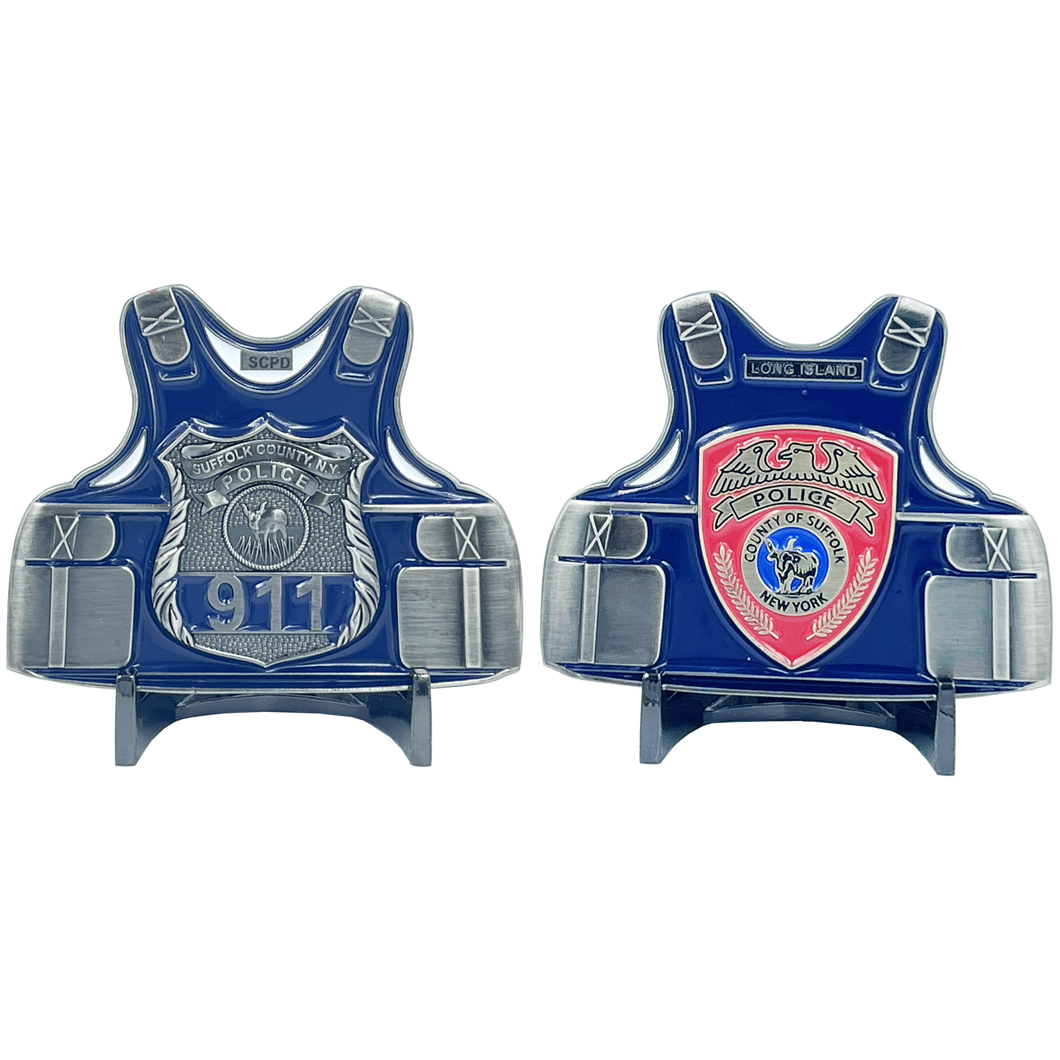 Suffolk County Police Department SCPD Long Island Police Officer Body Armor Challenge Coin BL9-003 - www.ChallengeCoinCreations.com