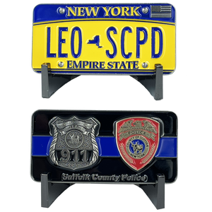 Suffolk County Police Department Challenge Coin Thin Blue Line Long Island Police Officer NY New York License Plate BL8-017 - www.ChallengeCoinCreations.com