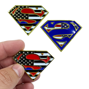 F-012 Superman Thin Blue Line Police Challenge Coin - www.ChallengeCoinCreations.com