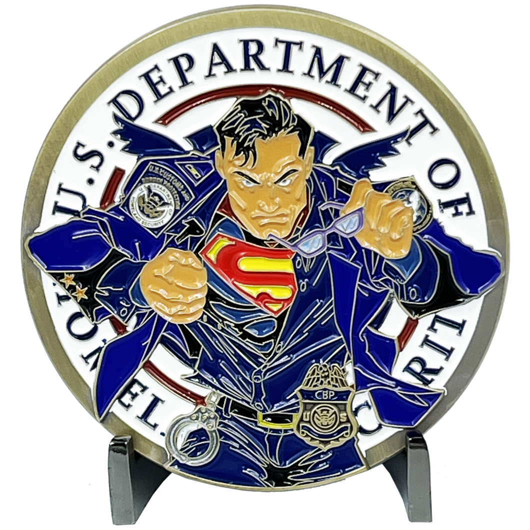 CBP Officer and Border Patrol Agent of Steel inspired by Super Man CBPO BPA Police Federal Agent Challenge Coin BL6-010 - www.ChallengeCoinCreations.com