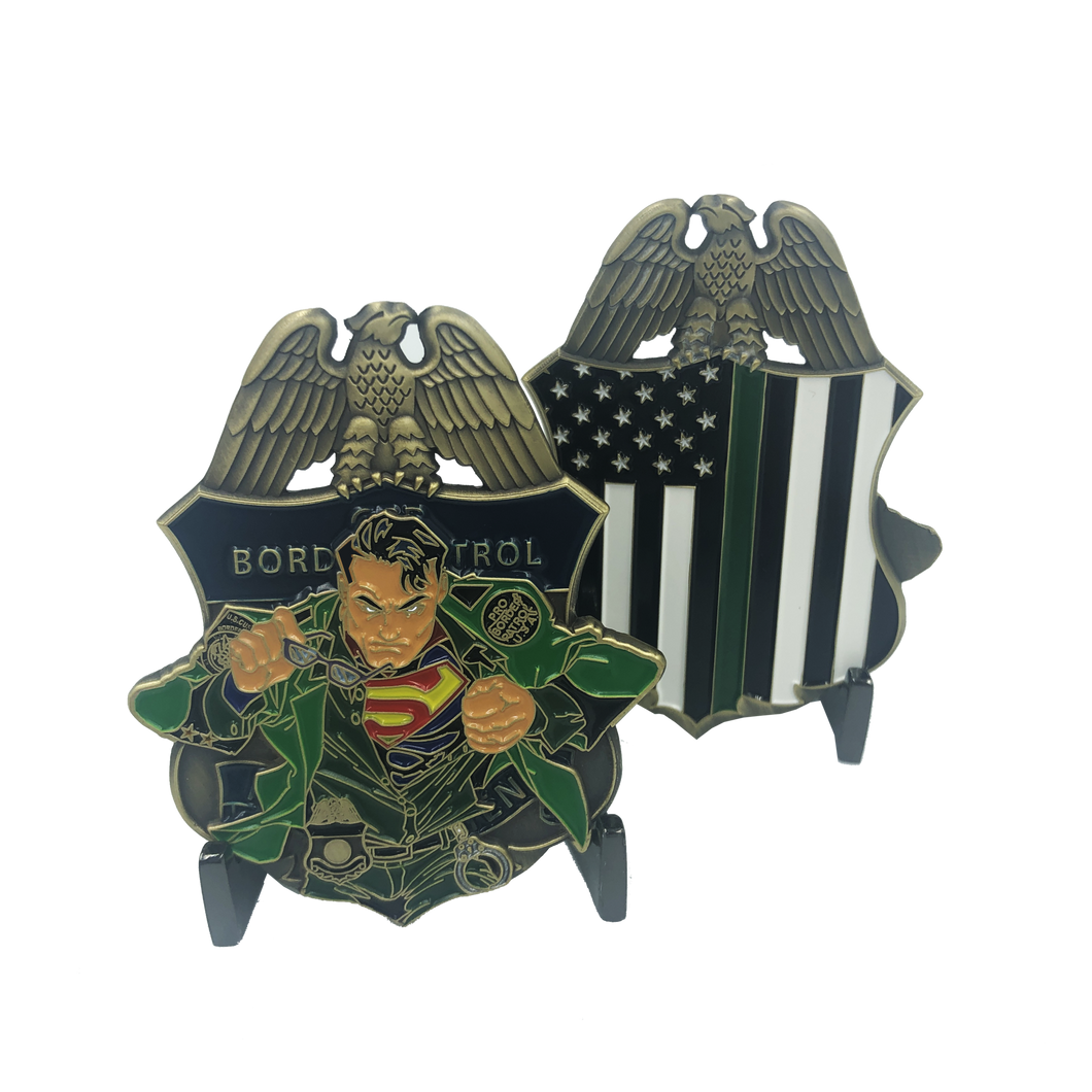CBP Border Patrol Agent Superman Badge Thin Green Line Challenge Coin Man of Steel JJ-003 - www.ChallengeCoinCreations.com