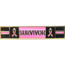 Load image into Gallery viewer, Thin Pink Line Breast Cancer Survivor commendation bar pin Police Style Breast Cancer Awareness Month BL14-021 - www.ChallengeCoinCreations.com
