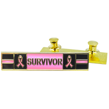 Load image into Gallery viewer, Thin Pink Line Breast Cancer Survivor commendation bar pin Police Style Breast Cancer Awareness Month BL14-021 - www.ChallengeCoinCreations.com