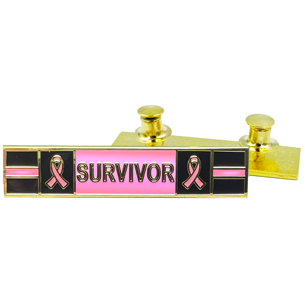 Thin Pink Line Breast Cancer Survivor commendation bar pin Police Style Breast Cancer Awareness Month BL14-021 - www.ChallengeCoinCreations.com