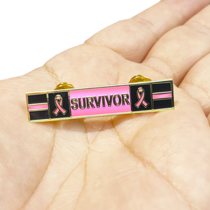Thin Pink Line Breast Cancer Survivor commendation bar pin Police Style Breast Cancer Awareness Month BL14-021 - www.ChallengeCoinCreations.com