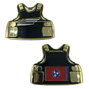Tennessee LEO Thin Blue Line Police Body Armor State Flag Challenge Coins C-003 - www.ChallengeCoinCreations.com