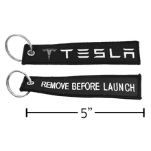 Load image into Gallery viewer, Tesla 3 X S Y REMOVE BEFORE LAUNCH Keychain or Luggage Tag or black zipper pull SpaceX EL5-020 LKC-16 - www.ChallengeCoinCreations.com