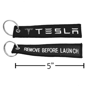 Tesla 3 X S Y REMOVE BEFORE LAUNCH Keychain or Luggage Tag or black zipper pull SpaceX EL5-020 LKC-16 - www.ChallengeCoinCreations.com