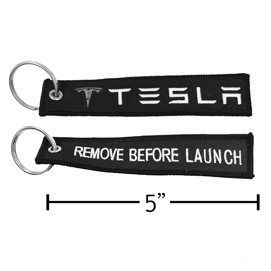 Tesla 3 X S Y REMOVE BEFORE LAUNCH Keychain or Luggage Tag or black zipper pull SpaceX EL5-020 LKC-16 - www.ChallengeCoinCreations.com
