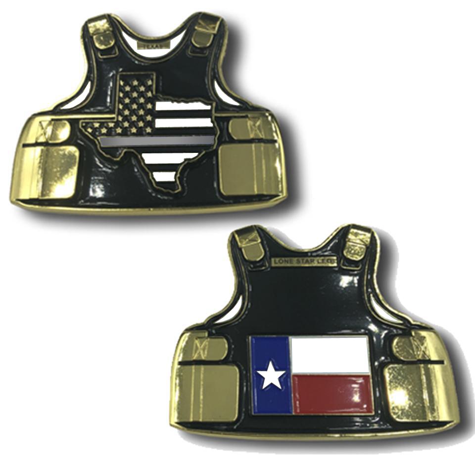 Thin GRAY Line CO Texas Lone Star Corrections Body Armor State Flag Challenge Coins Correctional Officer MM-003 - www.ChallengeCoinCreations.com