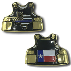 Texas Lone Star LEO Thin Blue Line Police Body Armor State Flag Challenge Coins C-004 - www.ChallengeCoinCreations.com