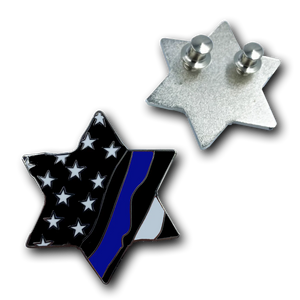 Thin Blue Line Jewish Star of David Police American Flag U.S.A. Pin Cloisonné with deluxe clasps Israel HH-020 P-160E