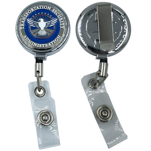TSA Officer Metal ID Reel retractable ID Card Holder Transportation Security Administration Airport Screener BL10-019 ID-016 - www.ChallengeCoinCreations.com