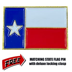 Texas BACKS THE BLUE Thin Blue Line Police Challenge Coin with free matching State Flag pin back the blue Sheriff trooper BL3-005 - www.ChallengeCoinCreations.com