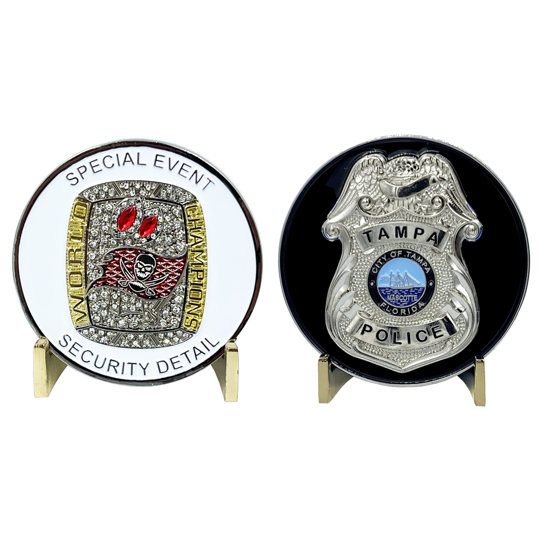 Tampa Bay Bucs Police Department Special Event Buccaneers Security Detail Brady Super Bowl Ring Challenge Coin BL11-002 - www.ChallengeCoinCreations.com