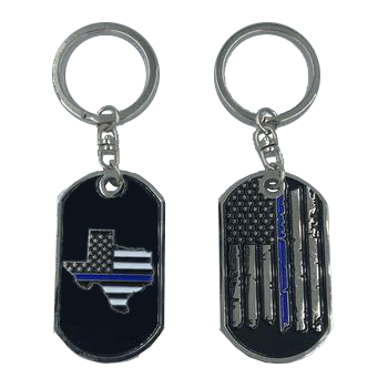 Texas Thin Blue Line Challenge Coin Dog Tag Keychain Police Law Enforcement HH-002 - www.ChallengeCoinCreations.com