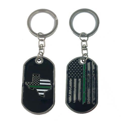 Texas Thin Green Line Challenge Coin Dog Tag Keychain Police CBP Sheriff Border Patrol Army Marines HH-011 KCDT-09