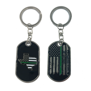 Texas Thin Green Line Challenge Coin Dog Tag Keychain Police CBP Sheriff Border Patrol Army Marines HH-011 KCDT-09