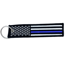 Load image into Gallery viewer, Thin Blue Line Police Flag Law Enforcement Keychain or Luggage Tag or zipper pull CBP FBI ATF LAPD NYPD CPD EE-001 LKC-04 - www.ChallengeCoinCreations.com