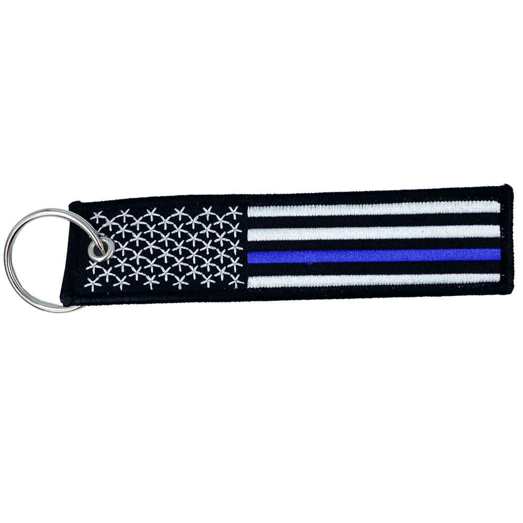 Thin Blue Line Police Flag Law Enforcement Keychain or Luggage Tag or zipper pull CBP FBI ATF LAPD NYPD CPD EE-001 LKC-04 - www.ChallengeCoinCreations.com