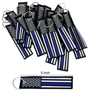 Thin Blue Line Police Flag Law Enforcement Keychain or Luggage Tag or zipper pull CBP FBI ATF LAPD NYPD CPD EE-001 LKC-04 - www.ChallengeCoinCreations.com