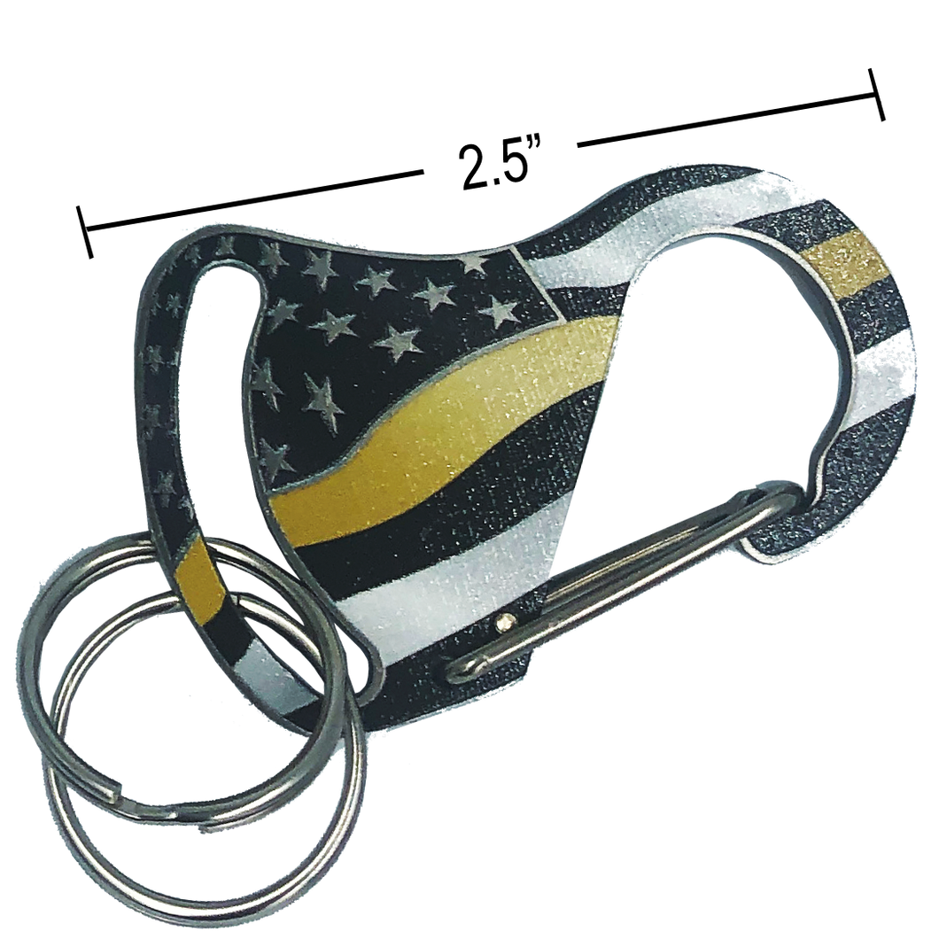 Thin Gold Line Carabiner Keychains with 2 key rings dispatcher yellow security 4-CB - www.ChallengeCoinCreations.com