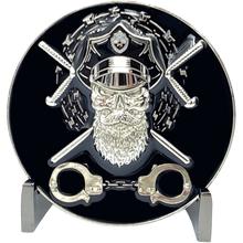 Load image into Gallery viewer, Correctional Officer CO Thin Gray Line Beard Gang Skull Challenge Coin Corrections Tools of The Trade EL1-014 - www.ChallengeCoinCreations.com