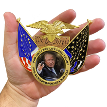 Load image into Gallery viewer, President Trump Pro-Gun, Life, Police Don&#39;t Tread on Me, We The People, Betsy Ross, 2nd Amendment Challenge Coin Medallion 45 Donald J BL2-009 - www.ChallengeCoinCreations.com