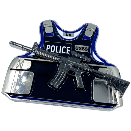 M4 Body Armor 3D self standing Challenge Coin Secret Service Thin Blue Line BL15-017 - www.ChallengeCoinCreations.com
