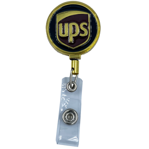 UPS Metal ID Reel retractable Card Holder BL11-012 ID-019 - www.ChallengeCoinCreations.com