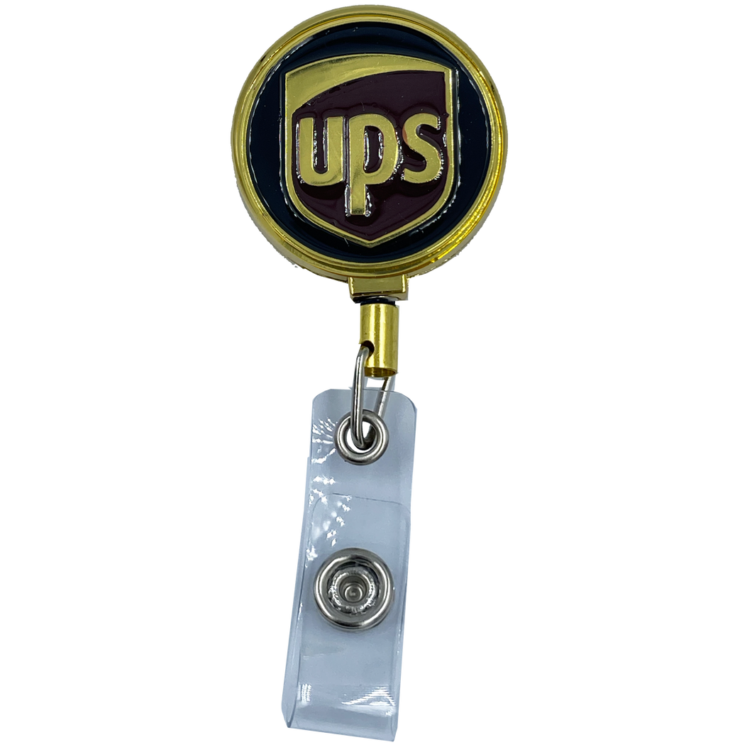 UPS Metal ID Reel retractable Card Holder BL11-012 ID-019 - www.ChallengeCoinCreations.com