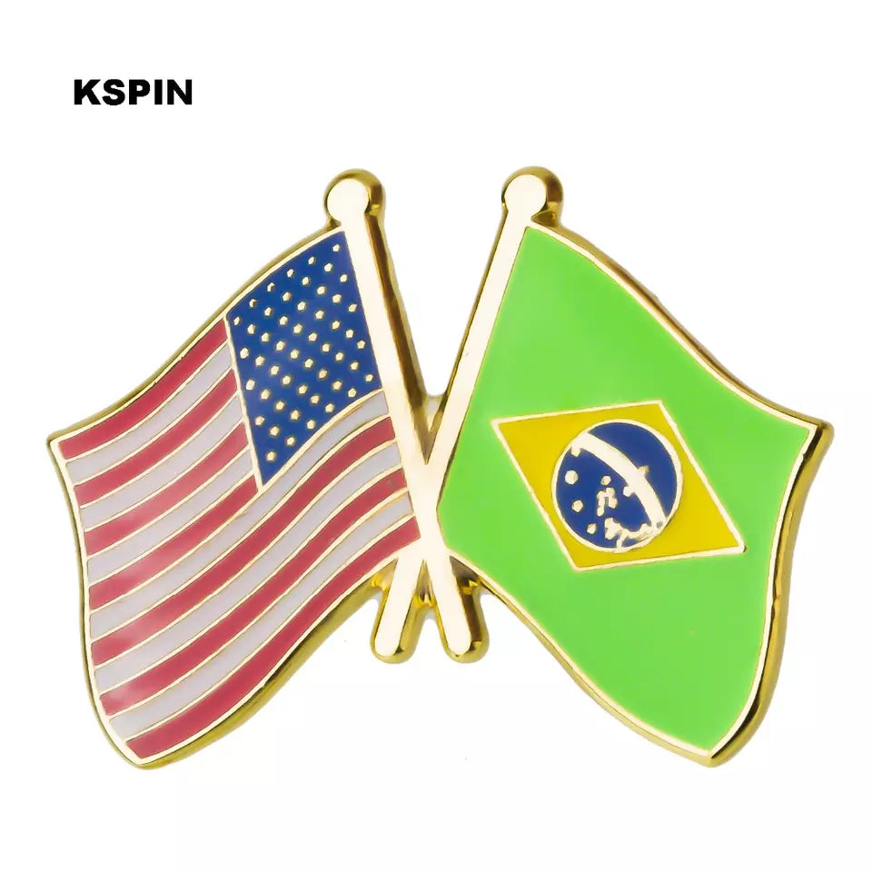 USA and Brazil Brasil Brasilia Waving Flags Lapel Pin FREE USA SHIPPING SHIPS FREE FROM THE USA ZQ-72A