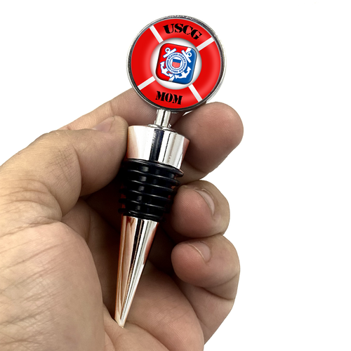 USCG Mom Lifesaver Life Ring Coast Guard Wine Stopper - www.ChallengeCoinCreations.com