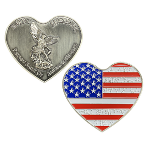 AMERICAN FLAG Patriotic USA St. Michael Heart Love prayer Patron Saint of American Heroes Military Police Veteran Paramedic EL4-001 - www.ChallengeCoinCreations.com
