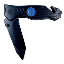 Load image into Gallery viewer, Ukraine Armed Forces Ukrainian Army Navy Air Force Military collectible 3-in-1 Police Tactical Rescue Knife with Seatbelt Cutter, Steel Serrated Blade, Glass Breaker 16-K