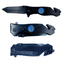 Load image into Gallery viewer, Ukraine Armed Forces Ukrainian Army Navy Air Force Military collectible 3-in-1 Police Tactical Rescue Knife with Seatbelt Cutter, Steel Serrated Blade, Glass Breaker 16-K