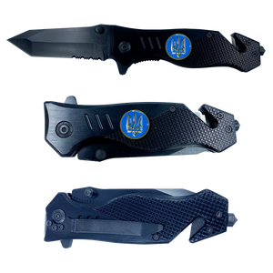 Ukraine Armed Forces Ukrainian Army Navy Air Force Military collectible 3-in-1 Police Tactical Rescue Knife with Seatbelt Cutter, Steel Serrated Blade, Glass Breaker 16-K