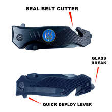 Load image into Gallery viewer, Ukraine Armed Forces Ukrainian Army Navy Air Force Military collectible 3-in-1 Police Tactical Rescue Knife with Seatbelt Cutter, Steel Serrated Blade, Glass Breaker 16-K