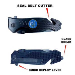 Ukraine Armed Forces Ukrainian Army Navy Air Force Military collectible 3-in-1 Police Tactical Rescue Knife with Seatbelt Cutter, Steel Serrated Blade, Glass Breaker 16-K