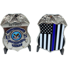 Load image into Gallery viewer, RETIRED VA Veterans Affairs Challenge Coin Police Thin Blue Line Flag CL3-02 - www.ChallengeCoinCreations.com