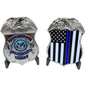 RETIRED VA Veterans Affairs Challenge Coin Police Thin Blue Line Flag CL3-02 - www.ChallengeCoinCreations.com