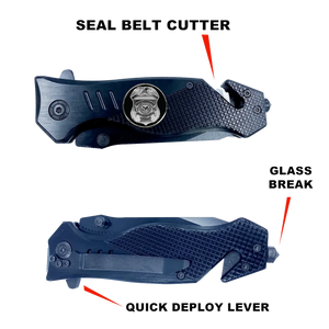 Veterans Affairs Police 3-in-1 Tactical Rescue tool with Seatbelt Cutter Steel Serrated Blade Glass
