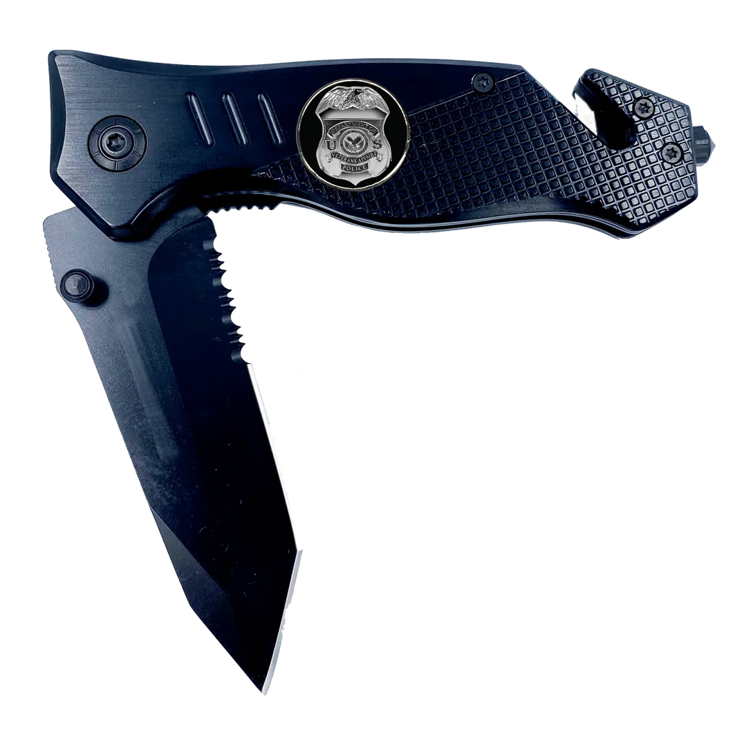 Veterans Affairs Police 3-in-1 Tactical Rescue tool with Seatbelt Cutter Steel Serrated Blade Glass