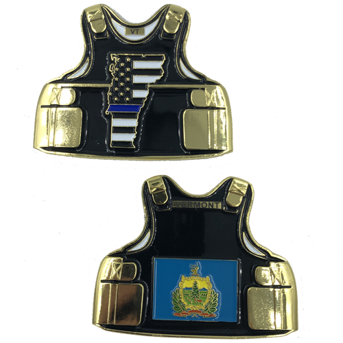 Vermont LEO Thin Blue Line Police Body Armor State Flag Challenge Coins C-012 - www.ChallengeCoinCreations.com