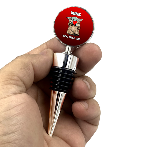 Star Wars Mandalorian Inspired The Child Baby Yoda Mine You Will Be Valentines Day Wine Bottle Stopper - www.ChallengeCoinCreations.com