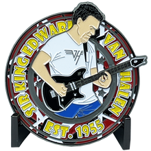 Load image into Gallery viewer, Sir Eddie Van Halen Guitar Pick Challenge Coin with facsimile autograph BL2-004 - www.ChallengeCoinCreations.com