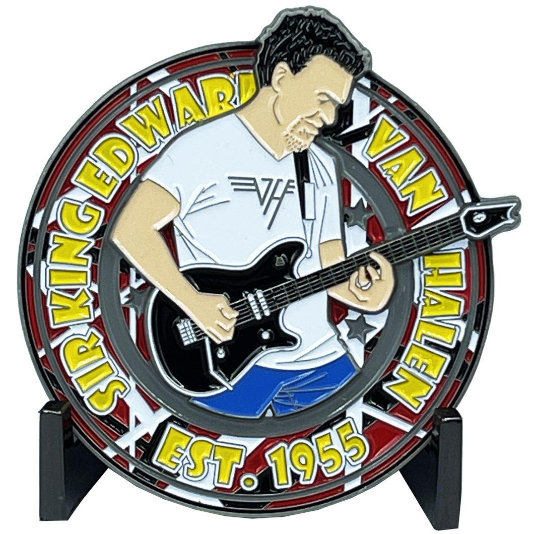 Sir Eddie Van Halen Guitar Pick Challenge Coin with facsimile autograph BL2-004 - www.ChallengeCoinCreations.com